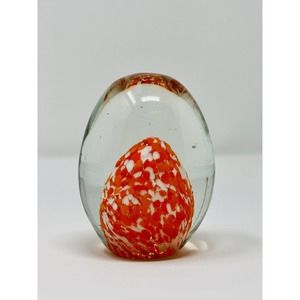 Egg Shaped Art Glass Paperweight Orange and White